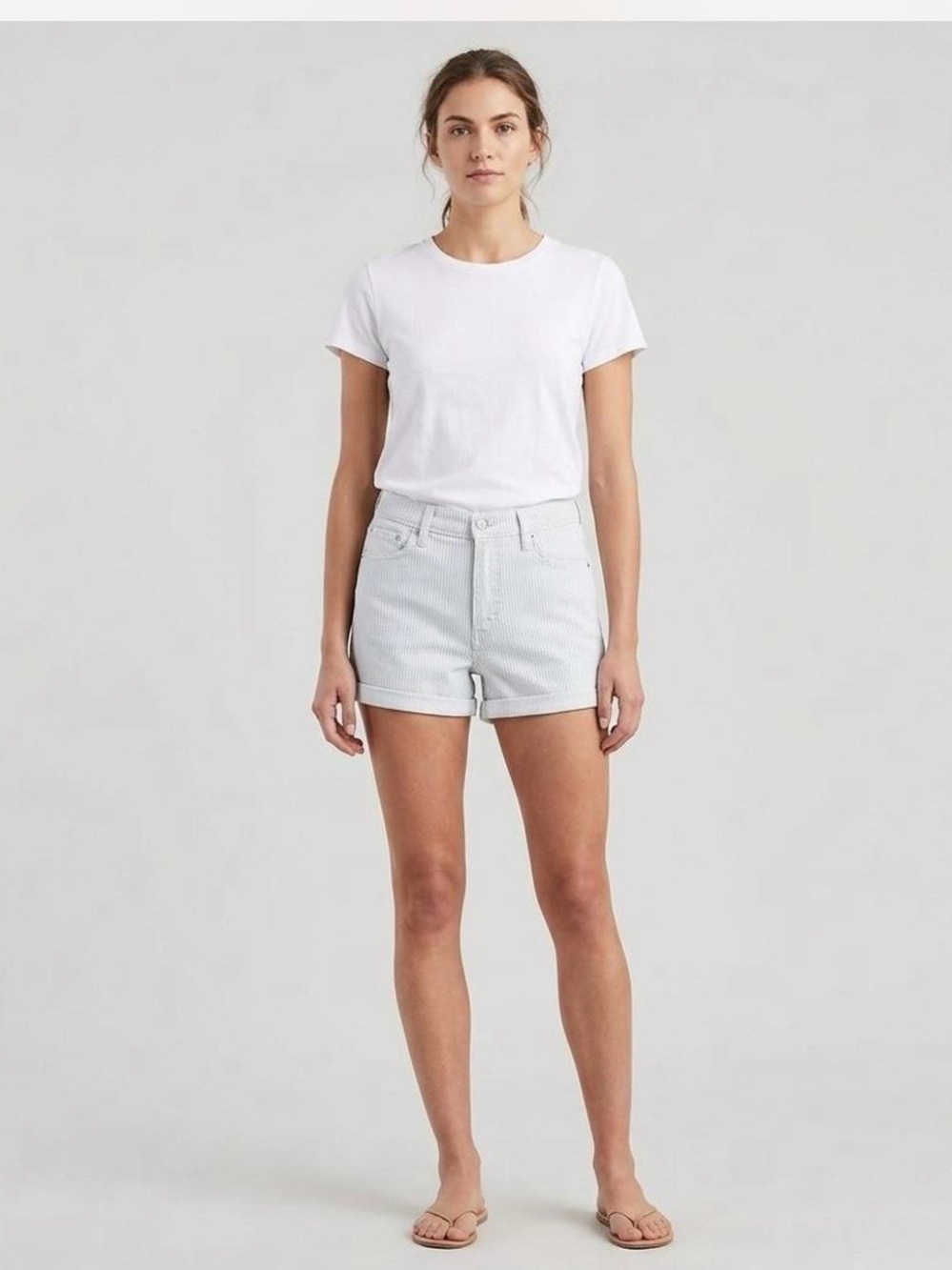 ⚡️Levi’s Mid Length White Denim Shorts with Blue Stripes